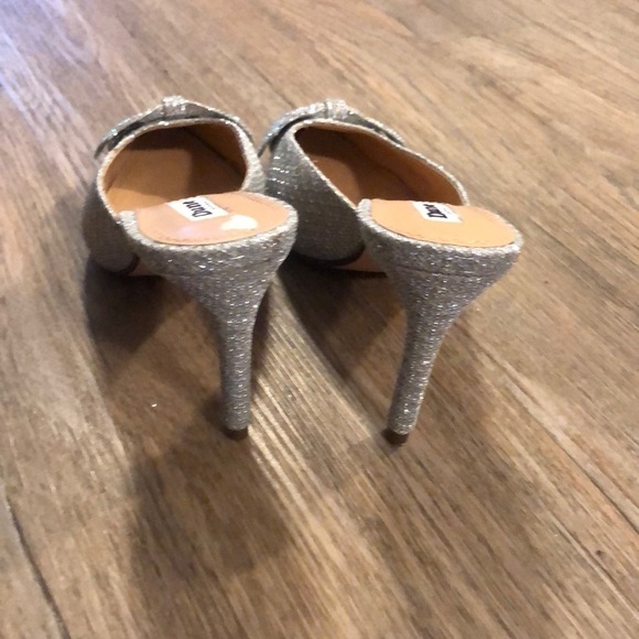 𝅺dune London Silver Sparkle Glitter Mule Heels w Bow Accent - New EU 36 US 5 - Picture 4 of 7